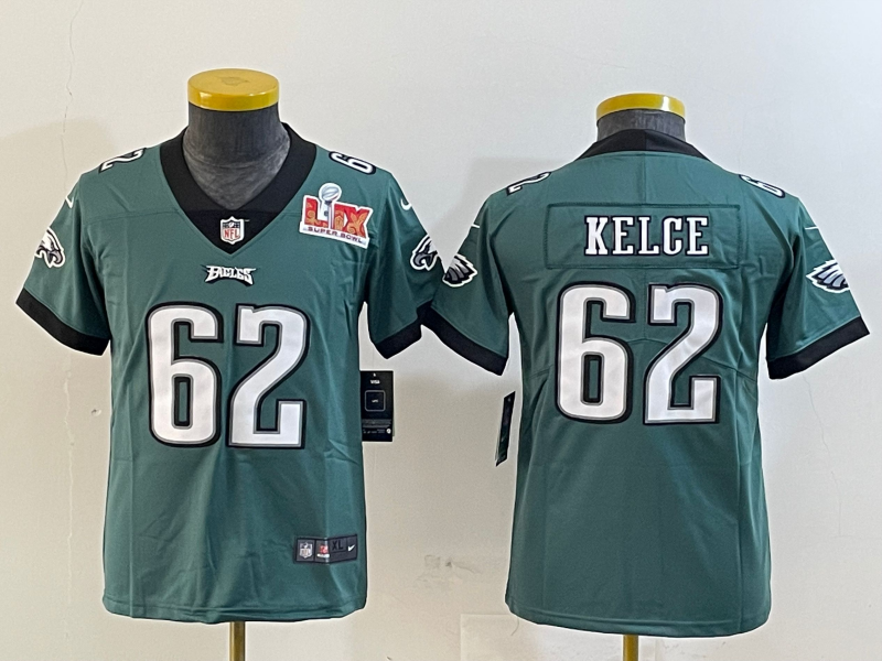 Youth 2025 Philadelphia Eagles 62 Kelce green Nike NFL jersey style 3